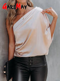 Satin Silk Blouse Women Elegant Sleeveless Loose Vintage Tunic Women Designer Shirts Sexy Summer Off The Shoulder Top 220620