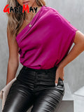 Satin Silk Blouse Women Elegant Sleeveless Loose Vintage Tunic Women Designer Shirts Sexy Summer Off The Shoulder Top 220620