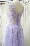 Solvbao Charming Tulle Floral Light Purple Long Party Dress, A-line Prom Dress