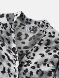 deanwangkt Leopard Print Stand Collar Long Sleeve Button Knotted Dress