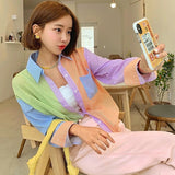 deanwangkt Summer Women Fashion Hit Color Striped Long Sleeve Casual Shirts  Female Turn Down Collar Chic Casual Blouses Top