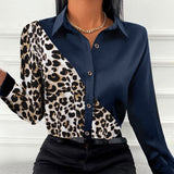 deanwangkt ZANZEA Autumn Women Full Sleeve Blouse Blusa Leopard stitching Lapel Chemise Bohemian Fashion Elegant Work OL Party Retro Tops