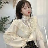 deanwangkt Vintage Chiffon Blouse Women Stand Collar Ruffles Woman Shirts Long Sleeve Lace Blouses Elegant Ladies Tops Blusas 11335