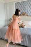 solvbao Cute Tulle Short A-Line Prom Dress, Spaghetti Strap Tulle Homecoming Dress