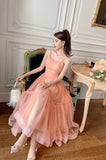 solvbao Cute Tulle Short A-Line Prom Dress, Spaghetti Strap Tulle Homecoming Dress