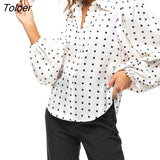 deanwangkt Office Lady White Blouse Shirt Women Polka Dot Lantern Sleeve Women Blouses Tops Oversized Loose Female Shirt Blusas 12372