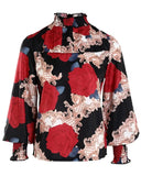 Deanwangkt - Baroque Floral Print Ruched Top With Ruffle Hem