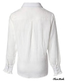 Deanwangkt - Long Sleeve Ruffle Hem Button Down Shirt