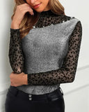 Deanwangkt - Long sleeve blouse with Gliiter leopard patch