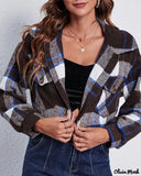 Deanwangkt - Long-sleeved cropped jacket in plaid print with pocket