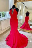 solvbao Red Backless Long Prom Dresses, Mermaid Evening Dresses