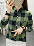 deanwangkt Spring Plaid Printed Wmen's Shirt Korean Fashion Inside Top Cardigan Oversized Long-sleeved Blouses Woman Shirts Button Up