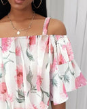 Deanwangkt - Off Shoulder Floral Tie Front Bell Sleeve Top