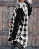 Deanwangkt - Colorblock Plaid Print Hooded Shirt