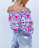 Deanwangkt - Ruched ruffled off-the-shoulder top in floral print