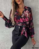 Deanwangkt - Tie Detail Floral Print Wrap Top