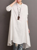 deanwangkt Women Button Down Baggy Blouse Casual Loose Asymmetric Shirt Dress