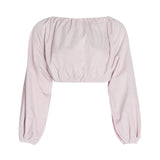 deanwangkt Backless Short Shirt Female Slash Neck Lantern Sleeve Large Size Crop Top Blouse  Summer Fashion Sexy Clothing