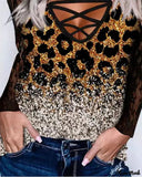 Deanwangkt - Leopard Print Contrast Lace Long Sleeve Top