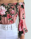 Deanwangkt - Off-the-Shoulder Floral Print Bell-Sleeve Top