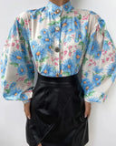 Deanwangkt - Floral Print Lantern Sleeve Button Up Top