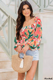 Deanwangkt - Abstract Floral Print Long Sleeve Peplum Blouse