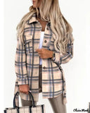 Deanwangkt - Plaid shirt with long sleeves and buttoned pocket with belt