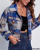 Deanwangkt - Long-sleeved cropped jacket in plaid print with pocket