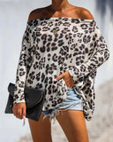 Deanwangkt - Cheetah Print Off Shoulder Long Sleeve Top