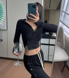 deanwangkt Korean Style Sexy Slim Mint Green Shirt Women Ribbed Irregular Crop Top Autumn Fashion Designer Clothes Ladies Blouses