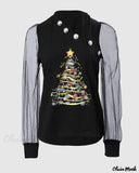 Deanwangkt - Christmas Tree Print Sheer Tulle Long Sleeve Top