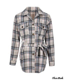 Deanwangkt - Plaid shirt with long sleeves and buttoned pocket with belt