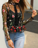 Deanwangkt - Floral-embroidered sheer mesh top