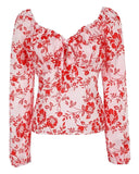 Deanwangkt - Floral print top with puff sleeves and ruffled hem