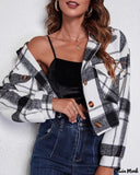 Deanwangkt - Long-sleeved cropped jacket in plaid print with pocket