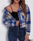 Deanwangkt - Long-sleeved cropped jacket in plaid print with pocket