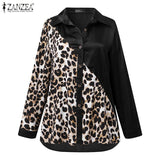 deanwangkt ZANZEA Autumn Women Full Sleeve Blouse Blusa Leopard stitching Lapel Chemise Bohemian Fashion Elegant Work OL Party Retro Tops