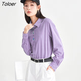 deanwangkt Women Corduroy Shirts  Spring Long Sleeve Polo Neck Blouse Floral Embroidery White Purple Casual Streetwear Tops