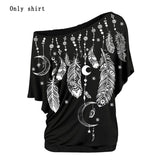 deanwangkt Women Shirts Blouses Summer  Feather Print One Shoulder Top Casual Ladies Sexy Tops Skew Neck Shirts Blouse