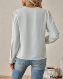 Deanwangkt - V-Neck Long Sleeve Ruched Blouse