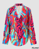 Deanwangkt - Abstract Print Cowl Neck Long Sleeve Top