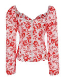 Deanwangkt - Floral print top with puff sleeves and ruffled hem