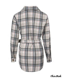 Deanwangkt - Plaid shirt with long sleeves and buttoned pocket with belt