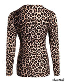 Deanwangkt - Cheetah Print V-Neck Long Sleeve Blouse