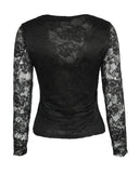 Deanwangkt - Crochet Lace Scallop Trim Long Sleeve Bodycon Top