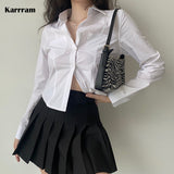 deanwangkt Korean Fashion White Shirts Double Pocket Long Sleeve Solid Shirt Women Japanese Preppy Style Blouse Lapel Collar Tops