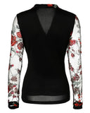 Deanwangkt - Sheer tulle long sleeve top with floral embroidery