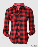 Deanwangkt - Plaid Print Long Sleeve Button-Up Shirt