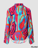 Deanwangkt - Abstract Print Cowl Neck Long Sleeve Top