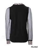 Deanwangkt - Leopard Print Contrast Mesh Long Sleeve Top